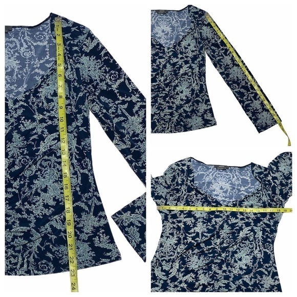 MAXIME Navy Blue Floral Long Sleeve Top Size Large - Picture 12 of 13